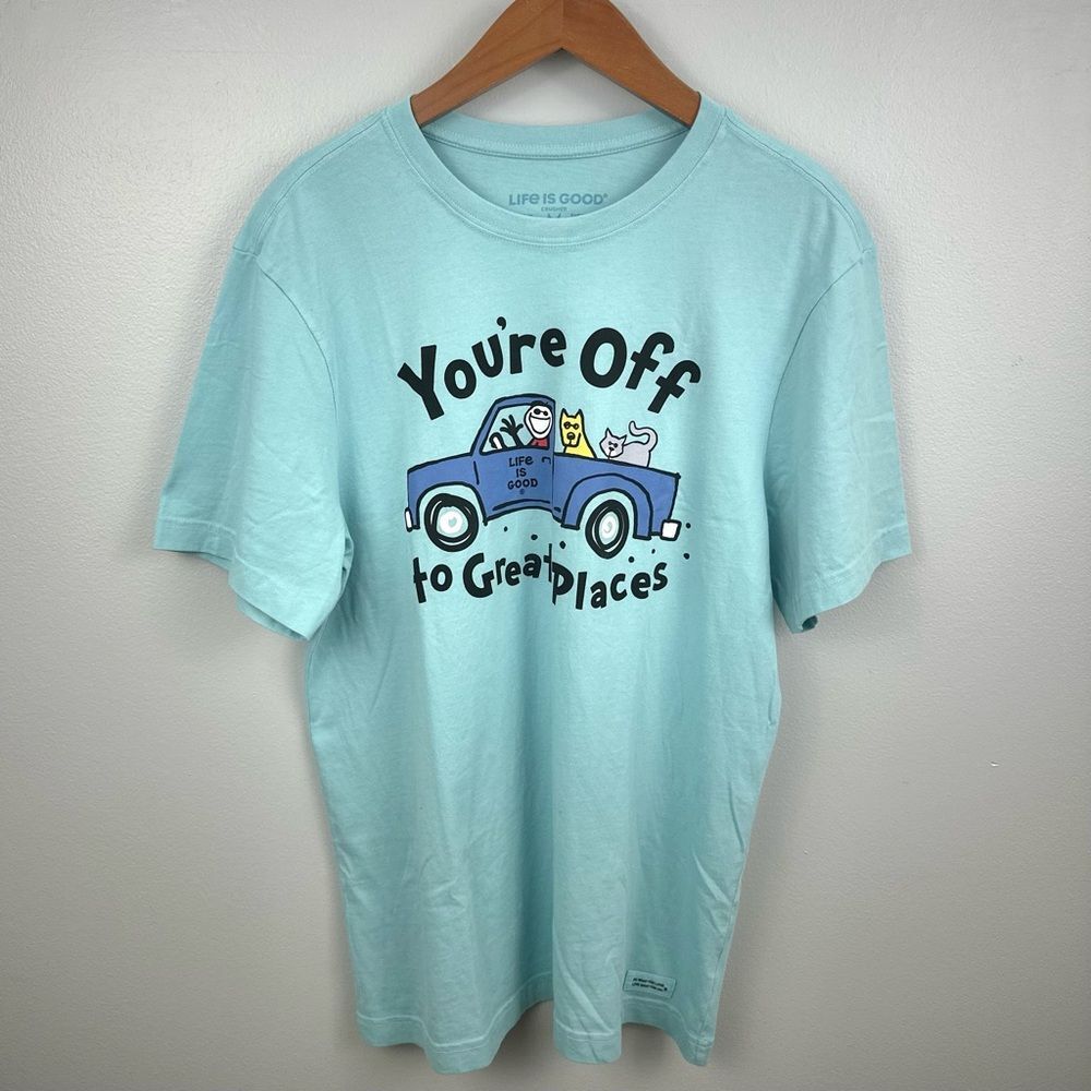 Life Is Good x Dr. Seuss Men's Light Blue Places Crusher Tee NWT Size Medium
